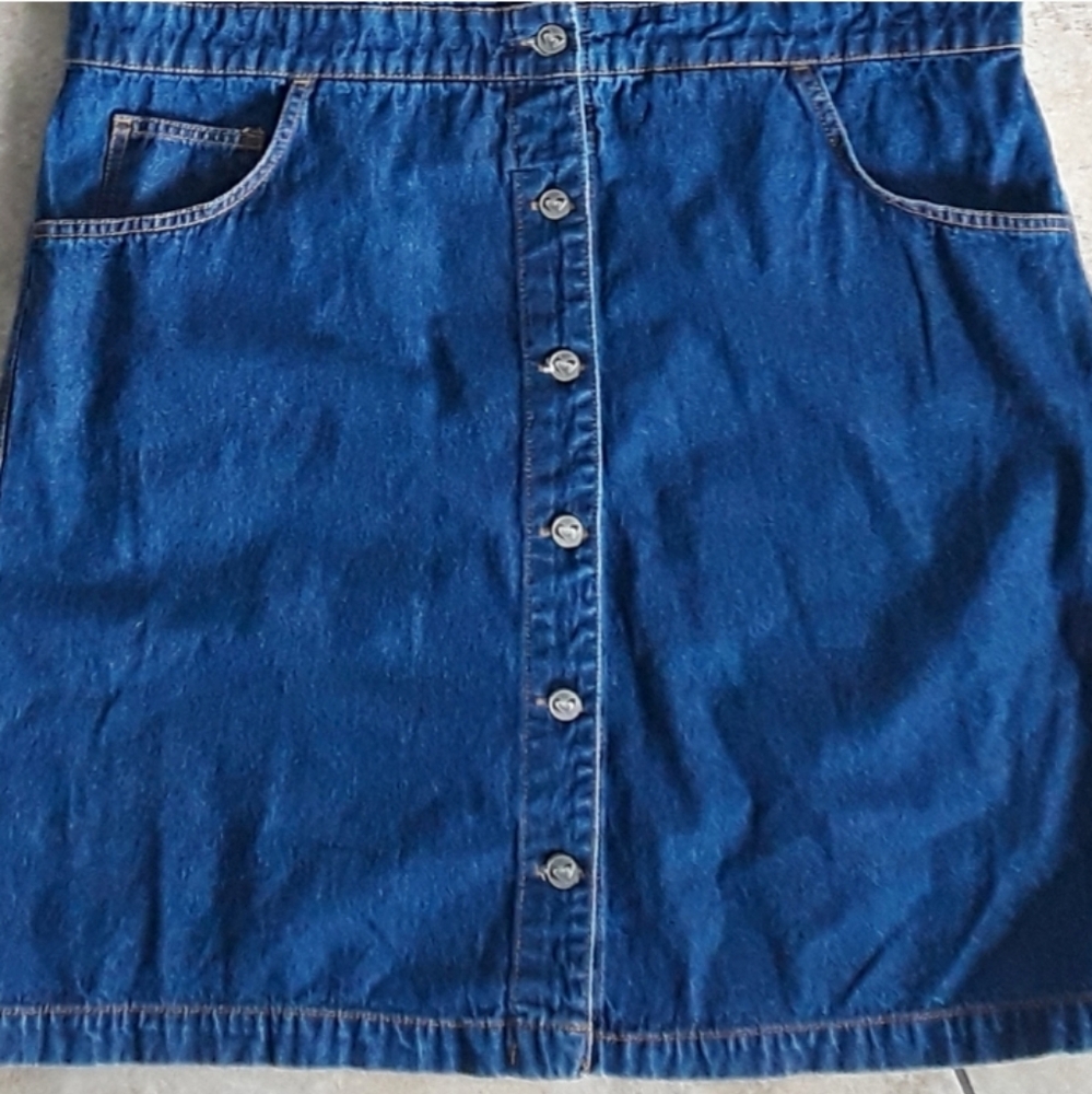 Classic Long Sleeve Dark Blue Denim Button-Up Dress. - Picture 4 of 8